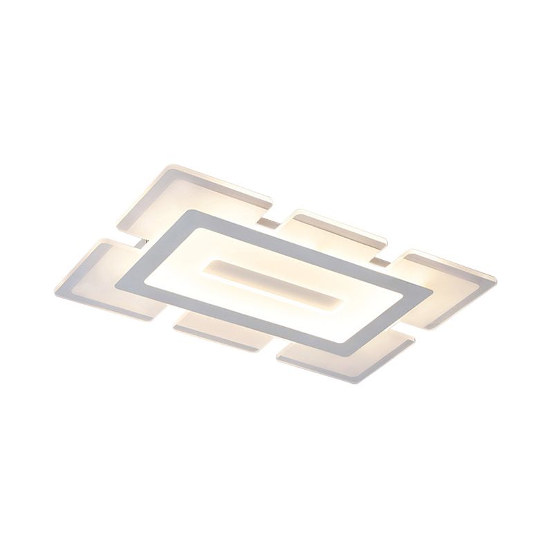 Plafonnier rectangulaire ultra fin en acrylique, moderne, blanc, 23,5 "/ 35,5" de long, LED encastré, lumière chaude/blanche, avec design découpé