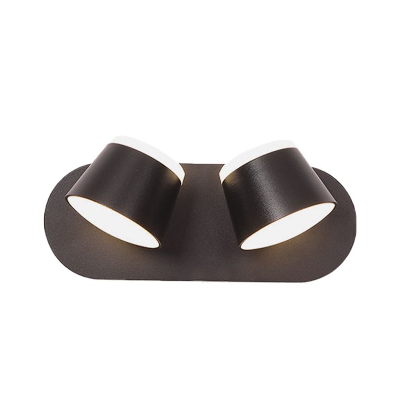 Black Finish Drum Wall Sconce Modernist 2 Lights Metallic LED Adjustable Wall Mount Lamp Fixture