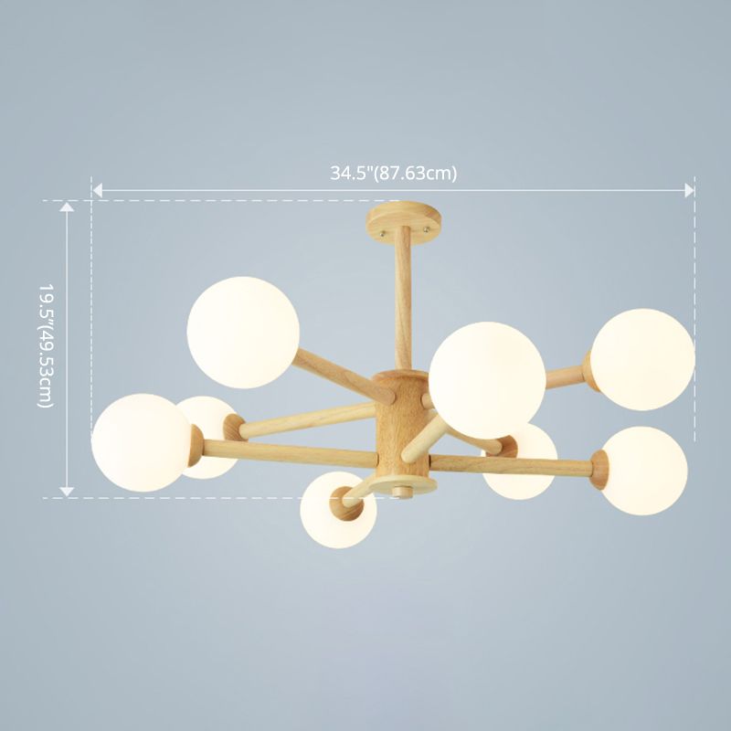 Minimalist Round-Shaped Chandelier Light Wood Bedroom Chandelier Lighting Fixture in White