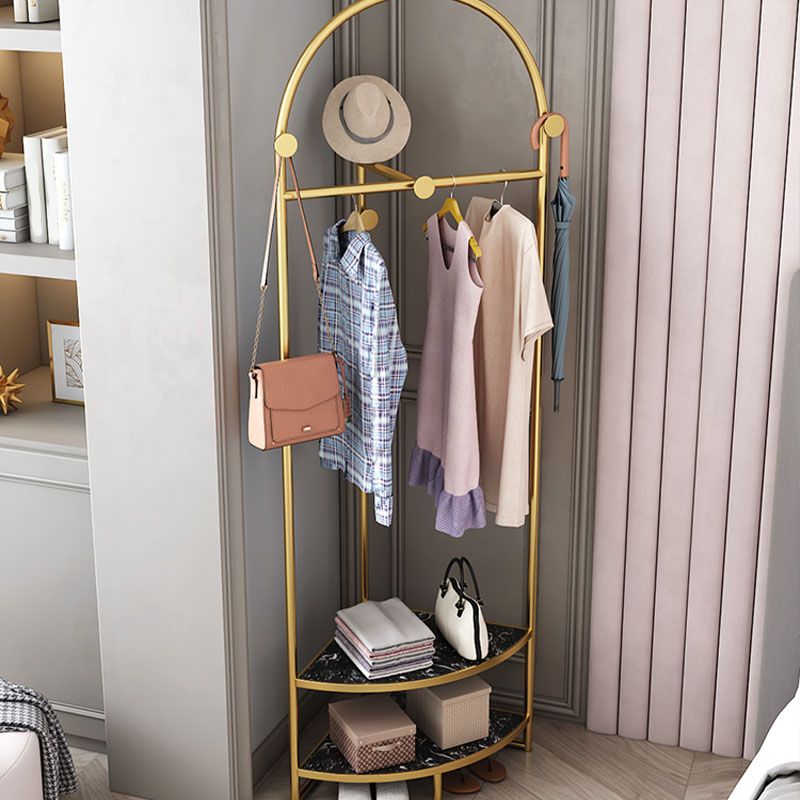 Glam Metallic Coat Rack Free Standing Double Shelves Coat Hanger for Living Room