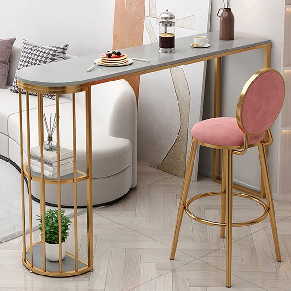 Glam Gold Iron Bar Table Faux Marble Gray Specialty Top 41.3"H Bistro Table with Storage