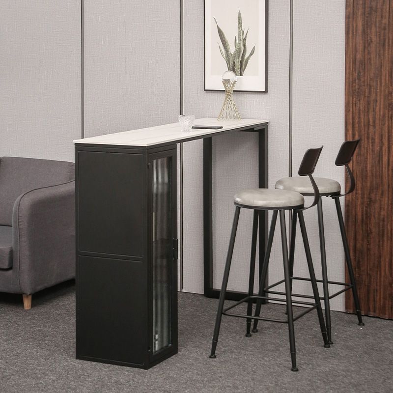 Modern Indoor Rectangle Bar Dining Table with Storage Stone Bar Height Cocktail Table