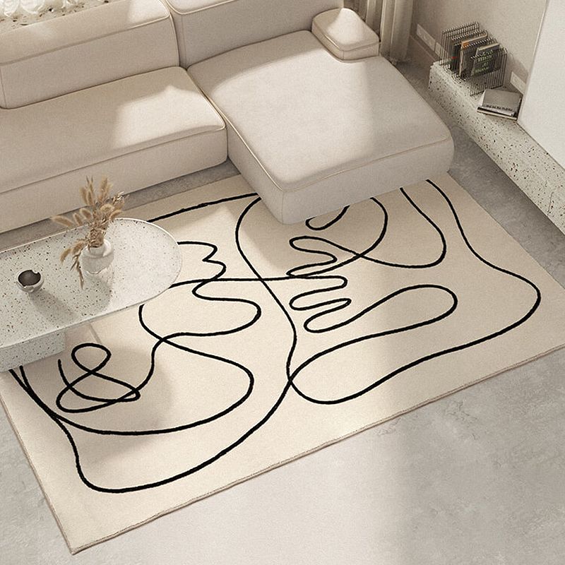 White Modern Carpet Abstract Pattern Polyester Area Rug Easy Care Backing Rug for Home Decor
