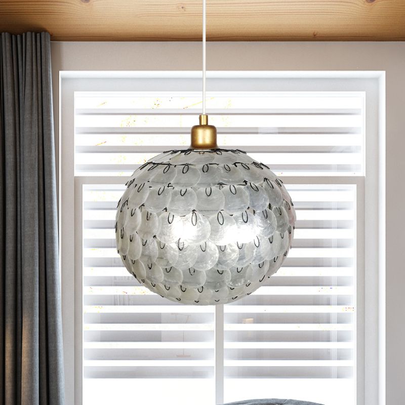 Modernism 1 Light Hanging Lighting Silver Sphere Pendant Ceiling Lamp with Shell Shade