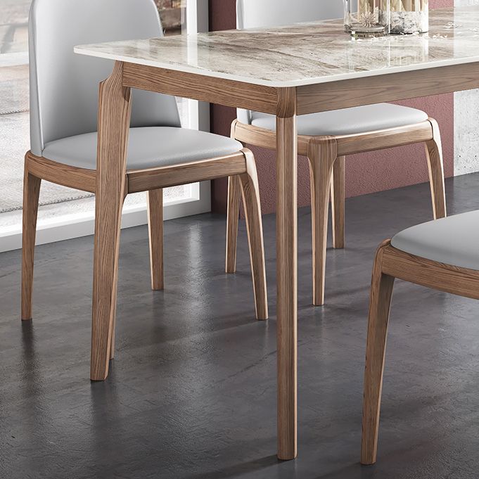 Rectangle Mid-Century Modern Dining Table Sintered Stone Table with 4 Solid Wood Legs