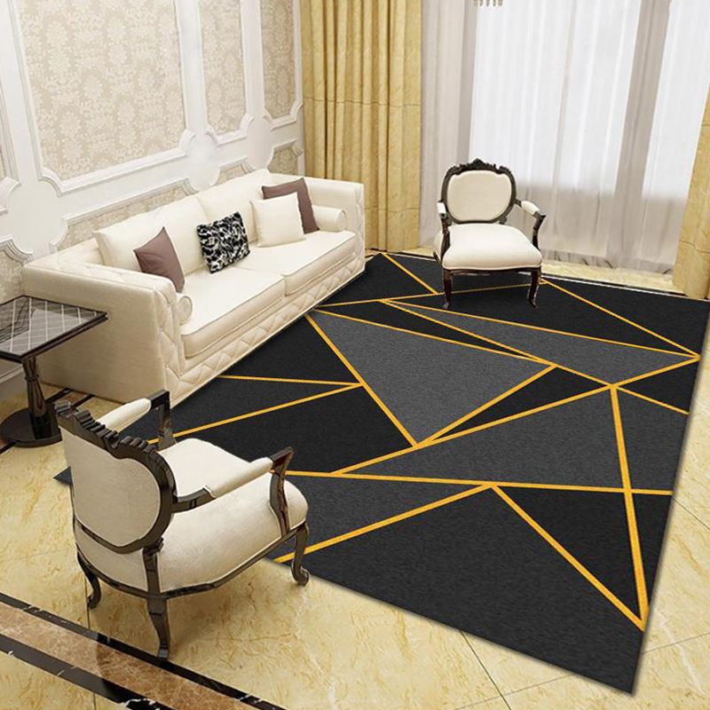 Modern Living Room Rug Multi Colored Geo Print Carpet Polypropylene Anti-Slip Pet Friendly Indoor Rug