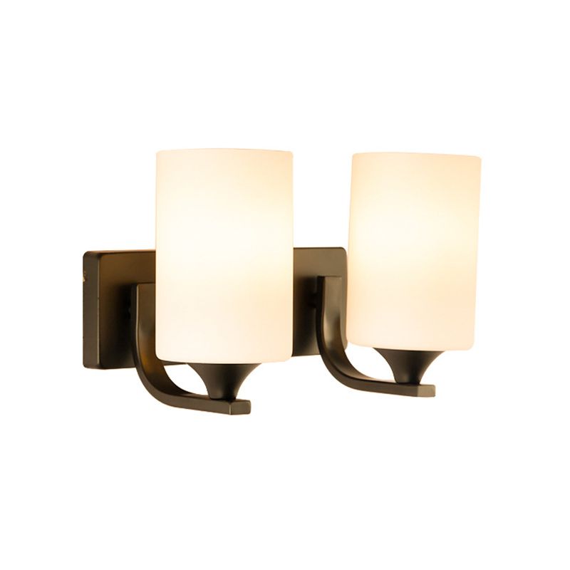 Contemporary Vanity Lighting Glass Shade Wall Light Fixture in Black for Bathroom