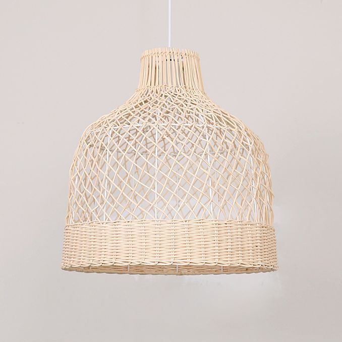 Handwoven Dome Pendant Light Fixture Chinese Rattan Fiber Single Bulb Ceiling Light for Dining Table