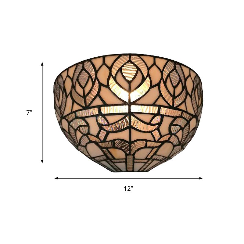 Mini Bowl Sconce Lighting with Peacock Tiffany Style 1 Light Stained Glass Wall Mount Light
