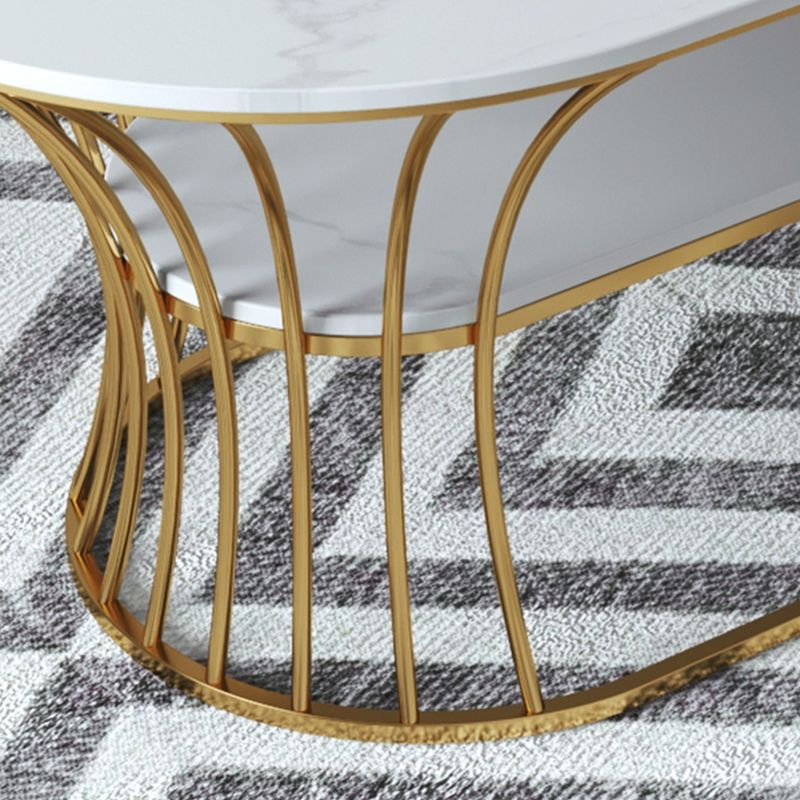 Glam 17.7" H Oval Slate Coffee Table Metal Frame Cocktail Table