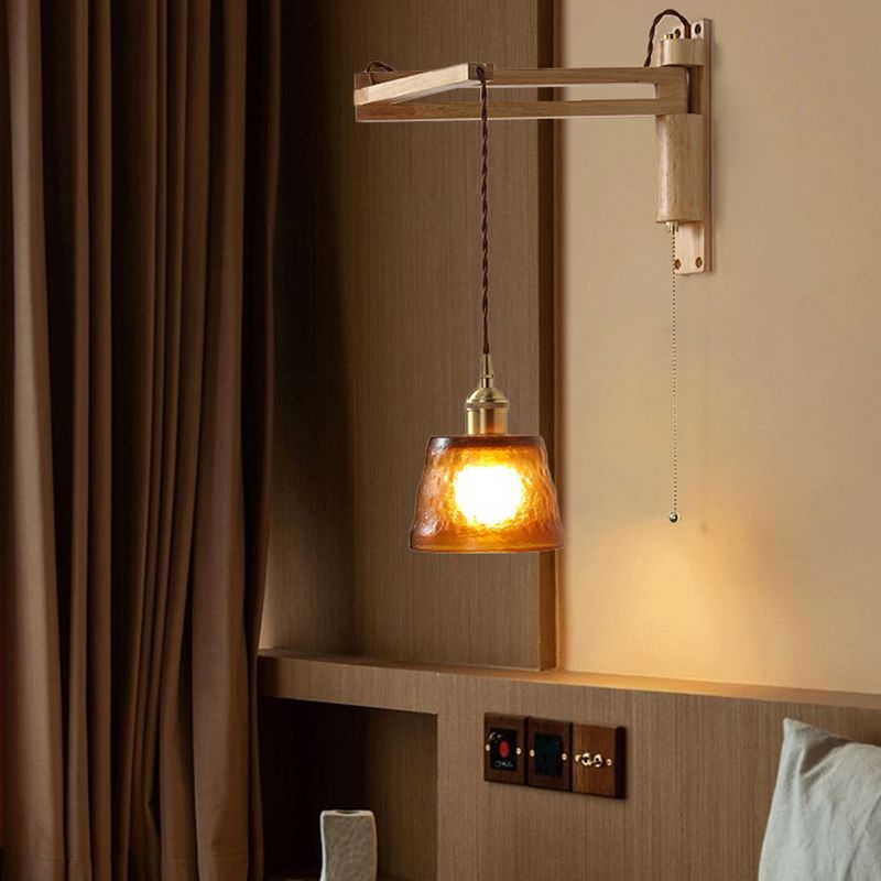Modern Style Wall Light Fixture Wooden Wall Light Sconce with Adjustable Arm for Bedroom