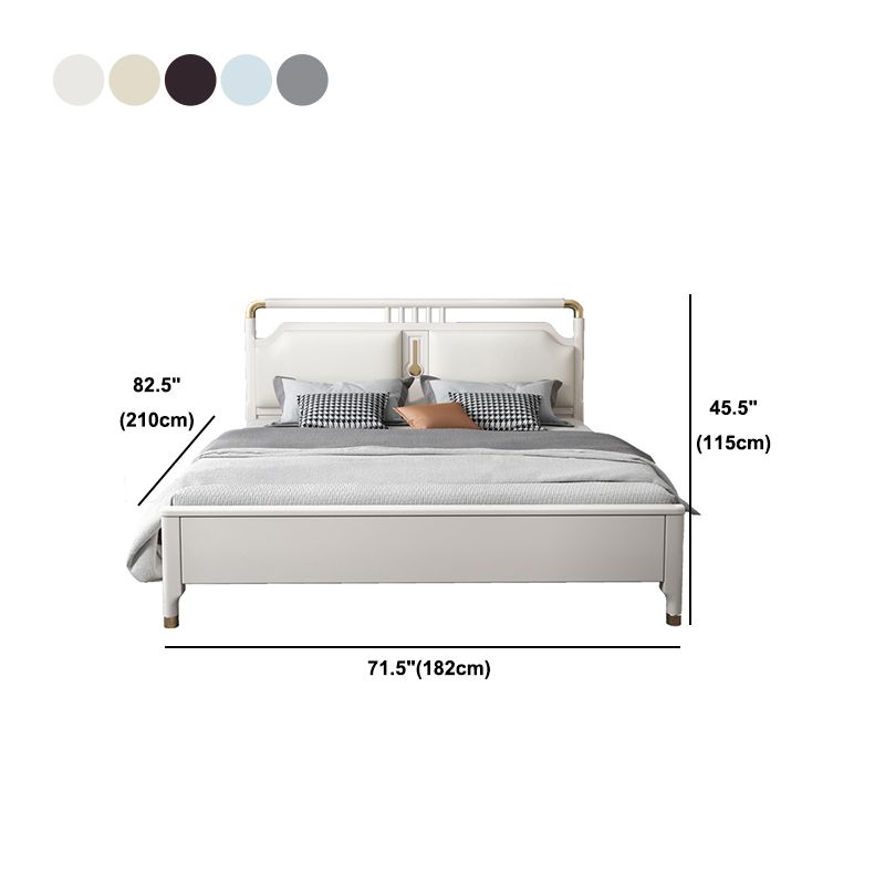 Glam Rubberwood Open-Frame Bed 45.28-Inch H White Bed Frame with Headboard
