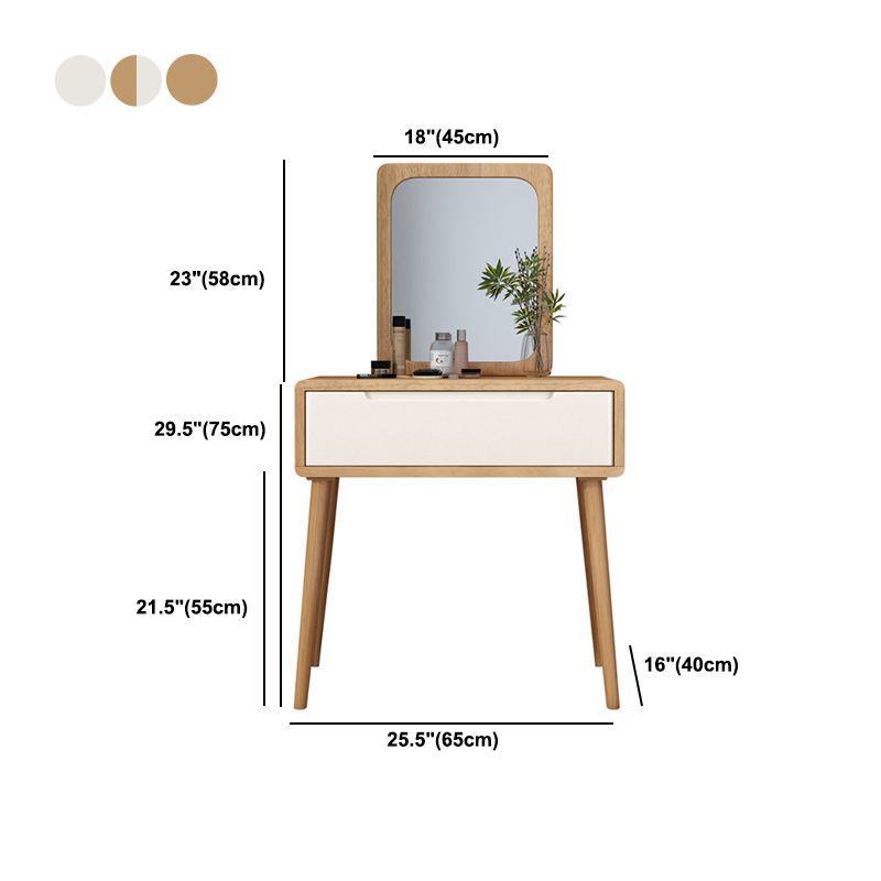 Scandinavian Makeup Vanity Desk Table in White and Brown for Bedroom