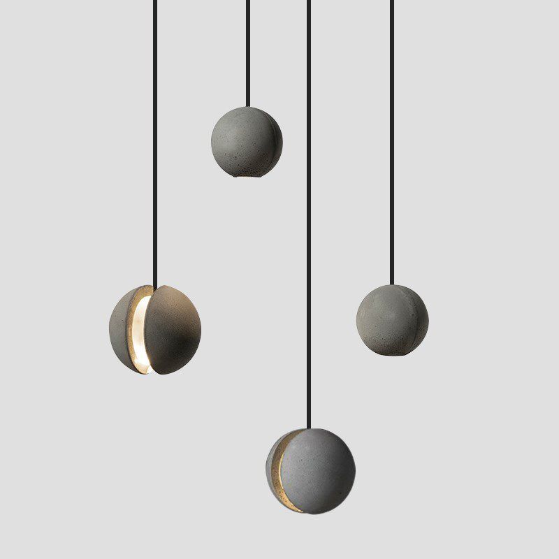 Mini Sphere Hanging Lamp Modern Cement 1 Head Restaurant Pendant Light in Grey