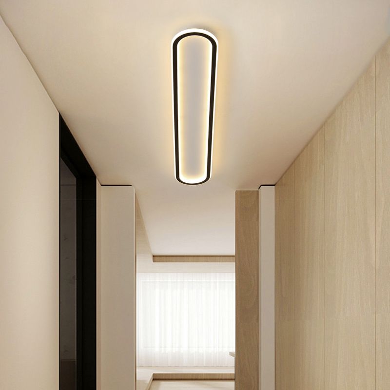 Lámpara de techo Led oblonga acrílica, montaje empotrado, minimalismo, acabado negro, montaje empotrado para pasillo