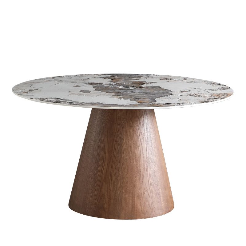 Scandinavian Sintered Stone Table Set of 5/7 with Round Table Dining Set with Leather Chairs