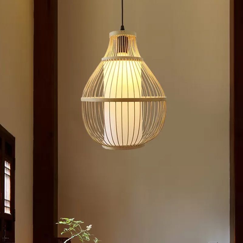 Traan bamboe down verlichting hanger eigentijds 1-head beige plafond hang licht voor eetkamer
