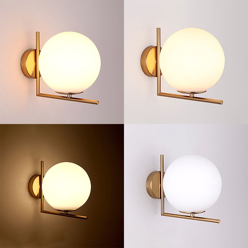 1-Licht-Globus-Wandlampenleuchten moderne Wandmontageleuchte mit weißem Glasschatten