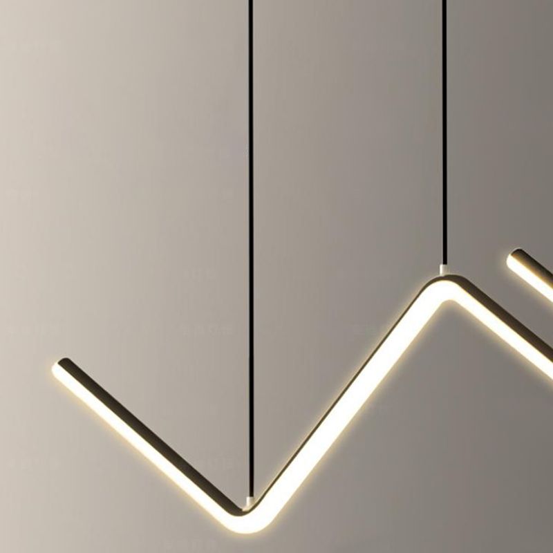 Contemporary Island Light Linear Metal 2 Light Island Pendant Lights in Black