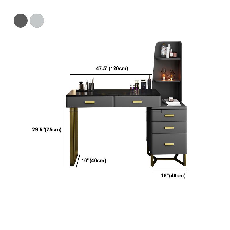 5 Wood Drawers Vanity Set with Stool in Grey Stone Top Dressing Table