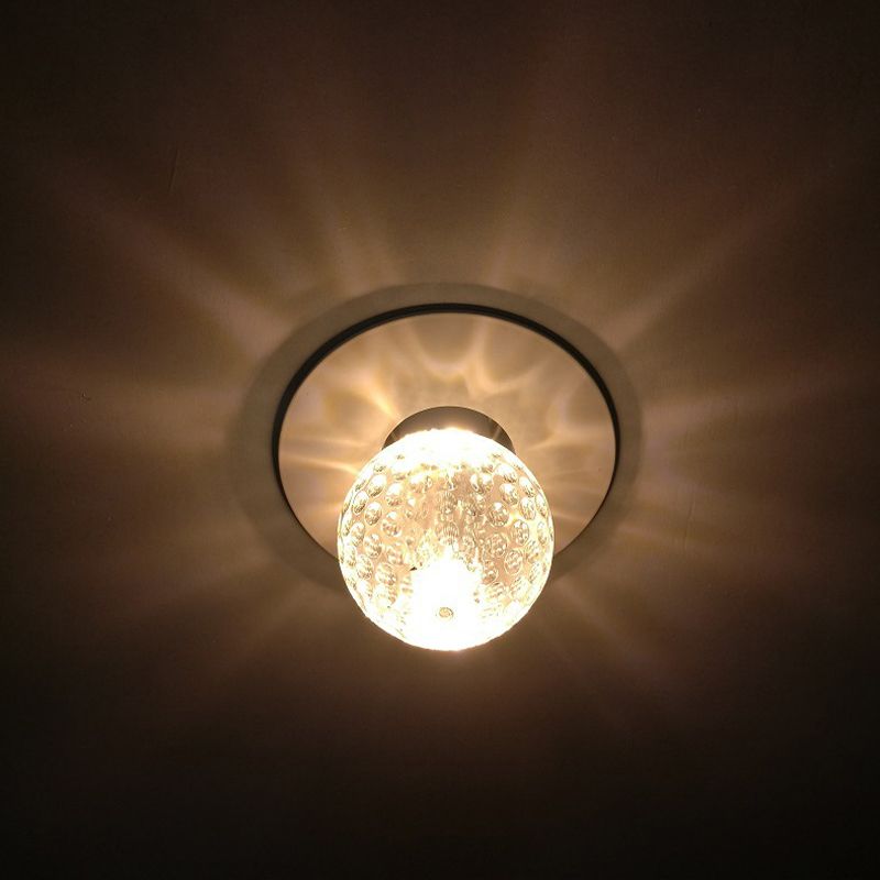 Nordic Spherical Flush Mount Fixture Clear Hammered Crystal LED Hallway Close to Ceiling Lighting