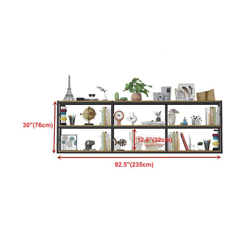 Industrial Wall Unit Bookshelf Black Steel Frame Natural Manufactured Wood Shelf Bookshelf