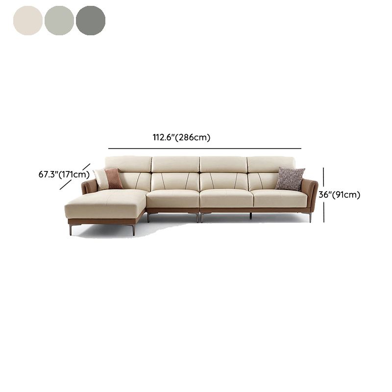 37.8"W Genuine Leather Square Arm Sectionals Sofa, Modern Chesterfield Sectionals