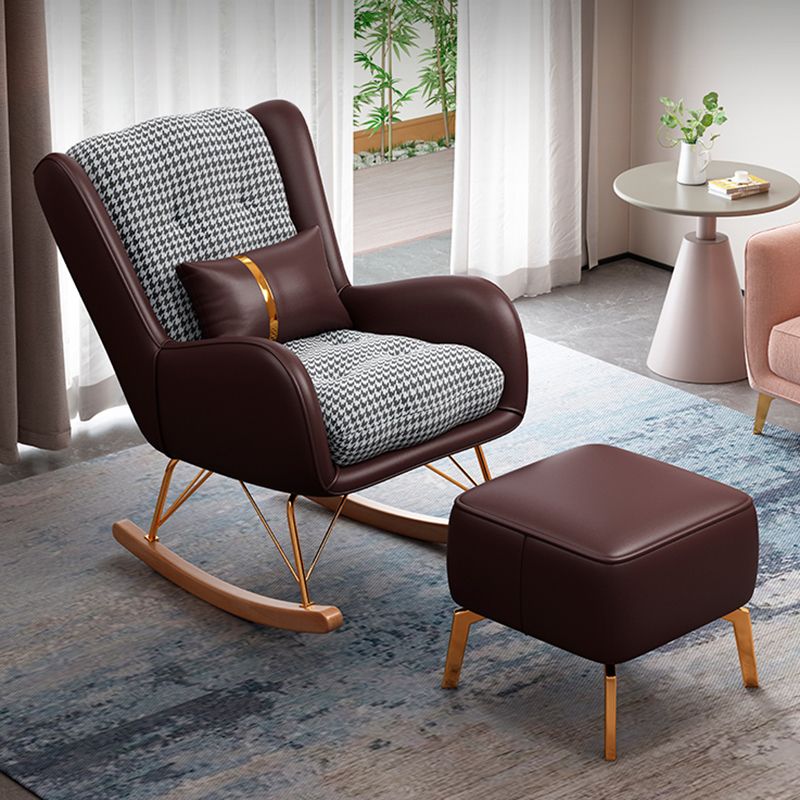 Leather Metal Rocker Chair Glam Rocking Accent Chair with Seat Cushion