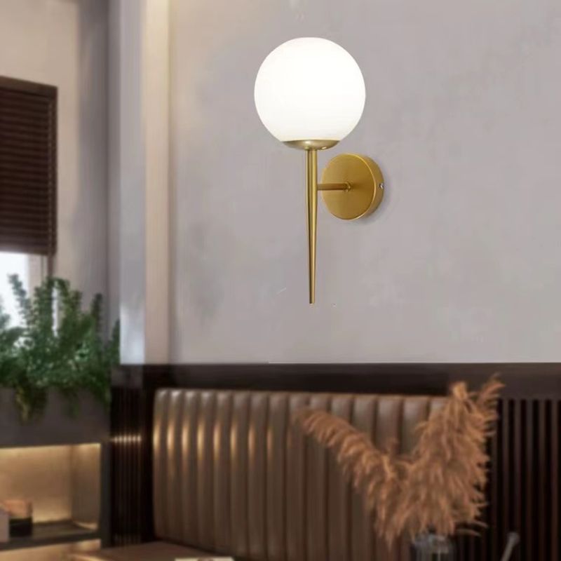 Iron and Glass Bath Sconce in Gold Finish Globe Shade Bathroom Vanity Lighting