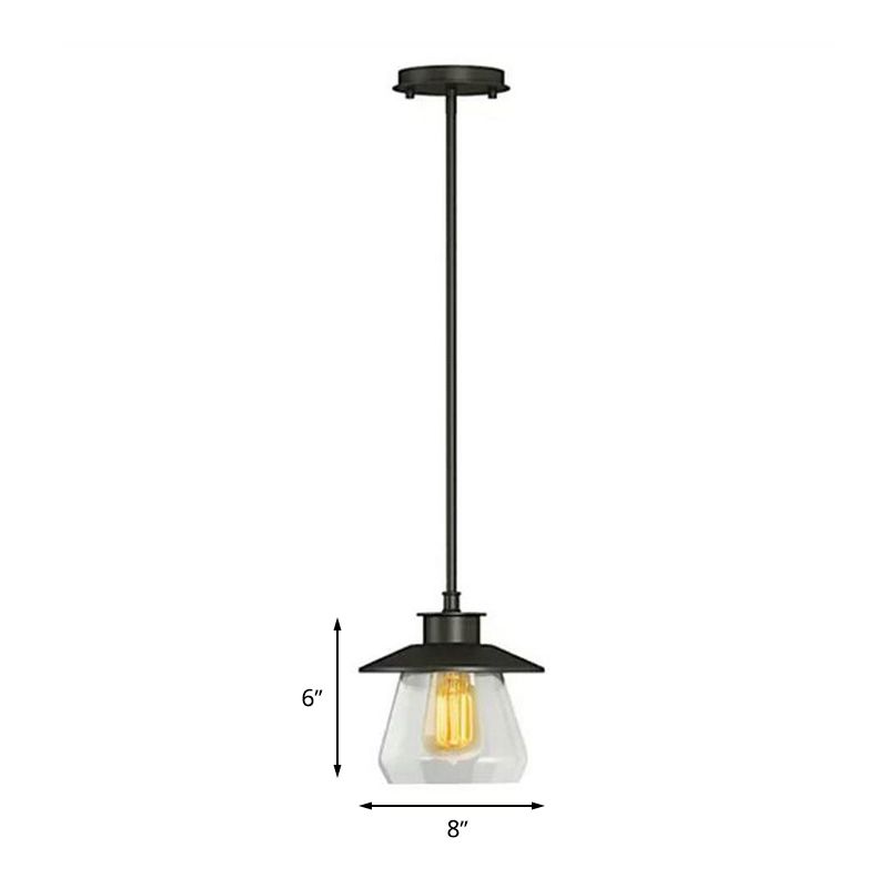 Cono Clear Glass Pendse Light Light Modernismo 1 Cabeza de lámpara colgante negra