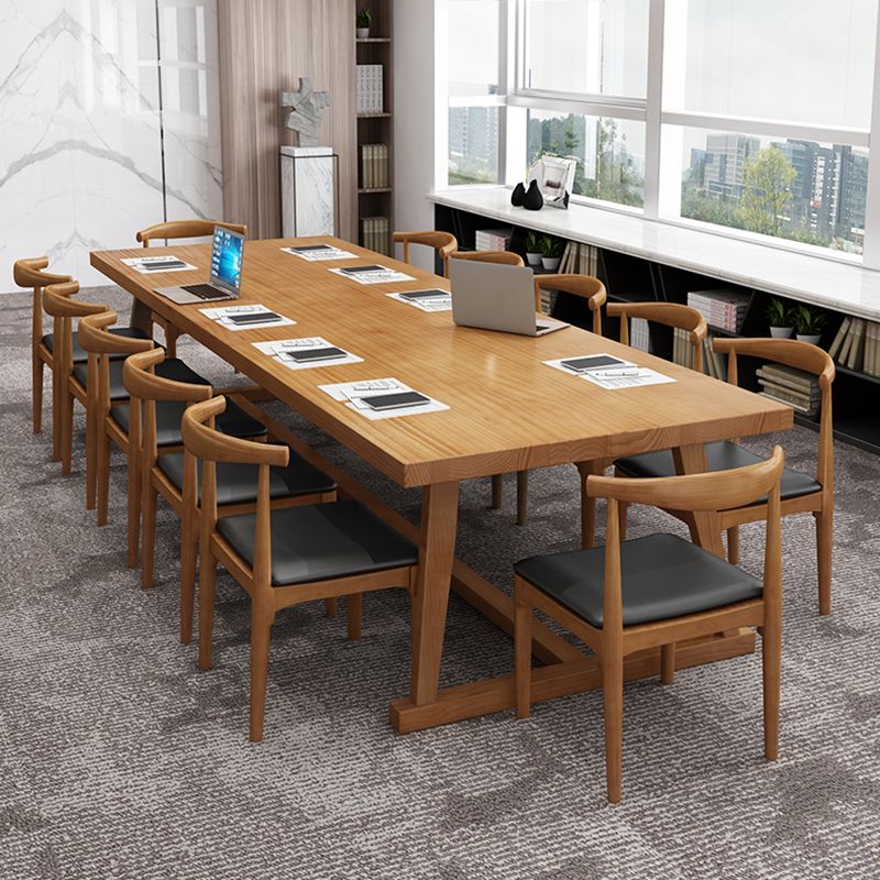 Solid Wood Industrial Rectangle Table Wood Top Indoor Table with Trestle