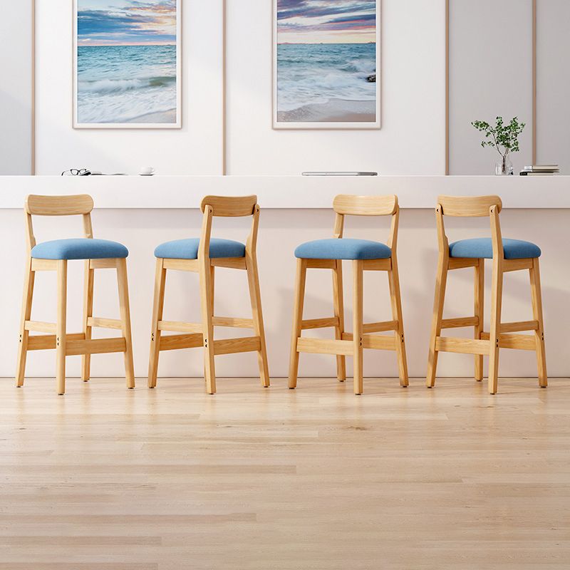 Scandinavian Wood Stool Fabric Upholstered Seat Counter Stool in Matte Finish