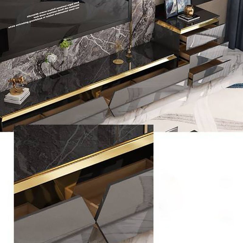 16" W Glam TV Media Stand Enclosed Storage Glass TV Media Console with Drawers