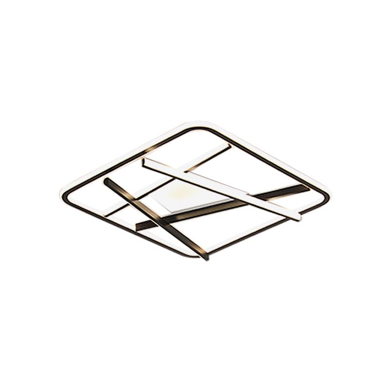 Black Square and Line Flush Lighting Modernist LED Acrylic Flush Mount Ceiling Lamp in White/Warm Light for Bedroom