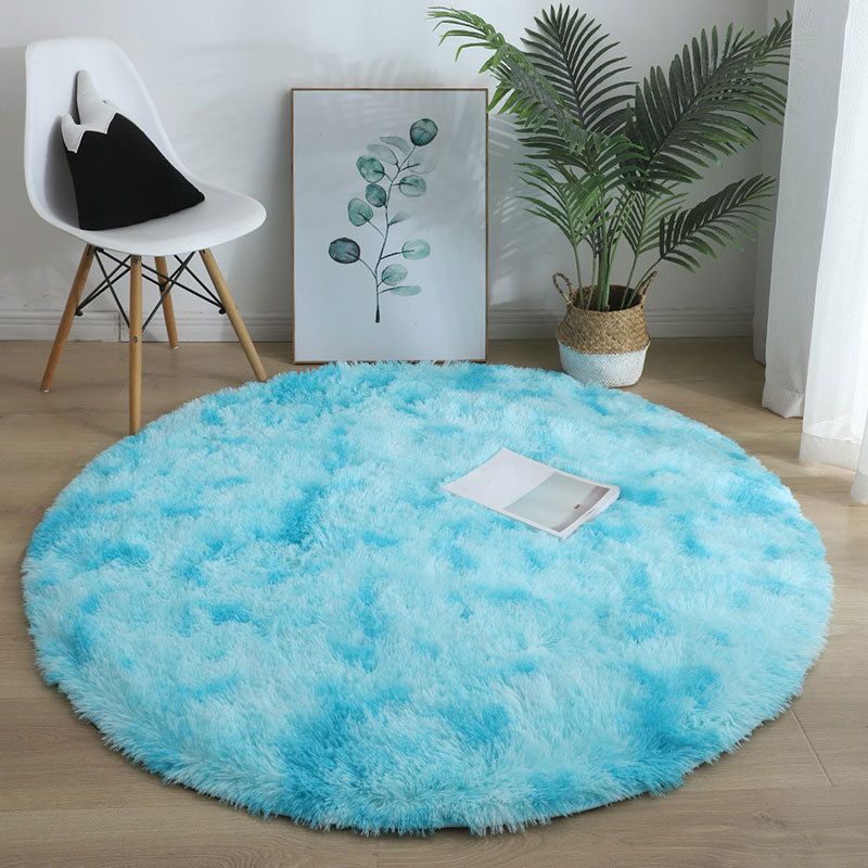 Contemporary Round Rug Tie Dye Printed Carpet Polyester Stain Resistant Shag Rug for Living Room