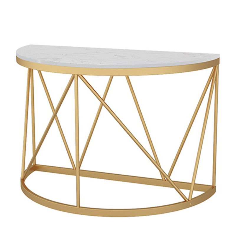 Contemporary Marble Console Sofa Table Half Moon Iron End Table for Hall