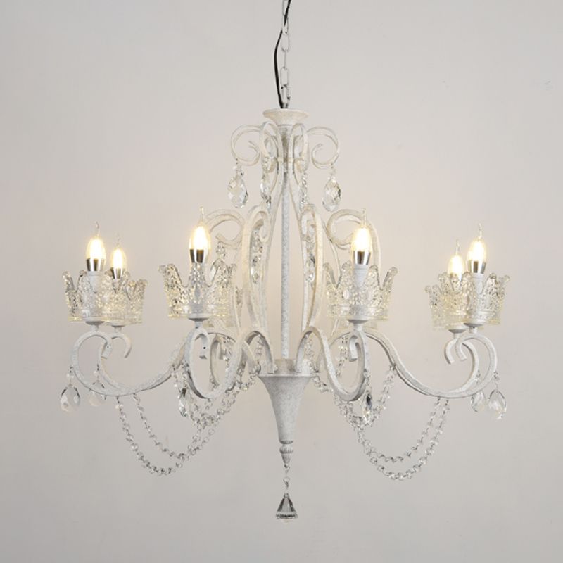 Traditional Crown Chandelier Lighting Crystal Pendant Light with Metallic Candlestick