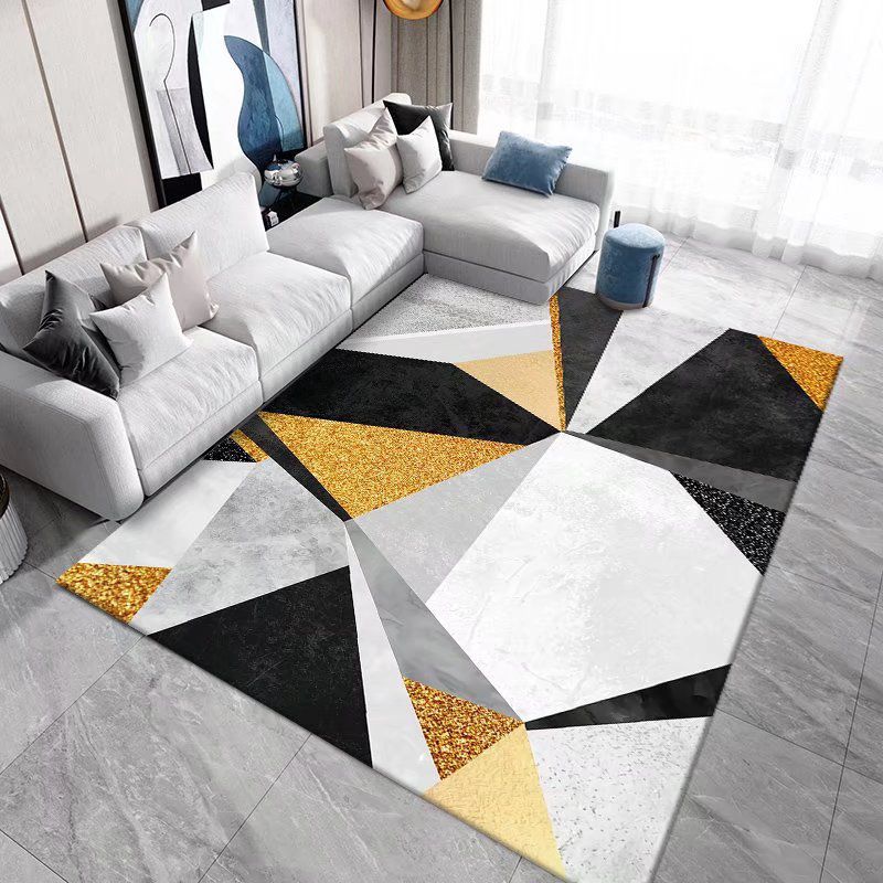 Black Modern Rug Polyester Geometric Patterns Rug Washable Rug for Living Room