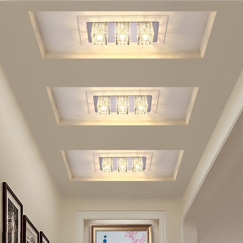 Rectangular Flush Ceiling Light Contemporary Crystal Block Corridor LED Flush Mount Lighting in Clear