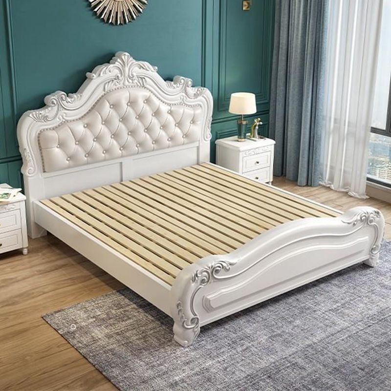 84.65 inch Wide Victorian Bed Frame Pine Wood Standard Bed with Upholstered Headboard
