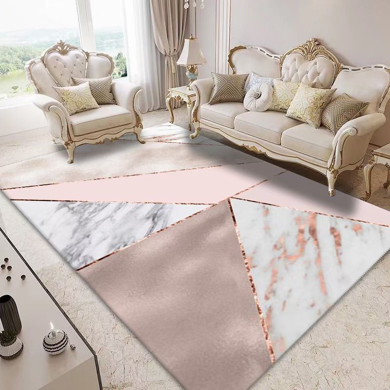 White Geometric Print Rug Polyester Simple Rug Washable Rug for Drawing Room