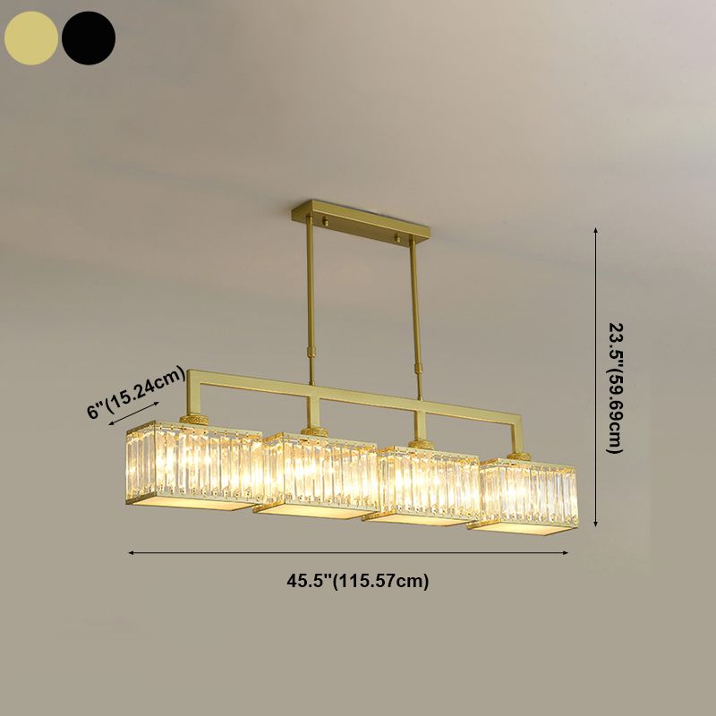 Modern Simple Island Pendant Rectangle Shade Crystal Island Lights for Restaurant