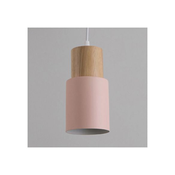 Metal & Wood Cylindrical Hanging Lamp Office Hallway 1 Light Modern Small Pendant Light