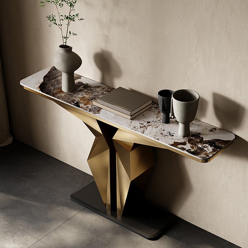 Glam Rectangle Console Table Stone Console Sofa Table for Hall