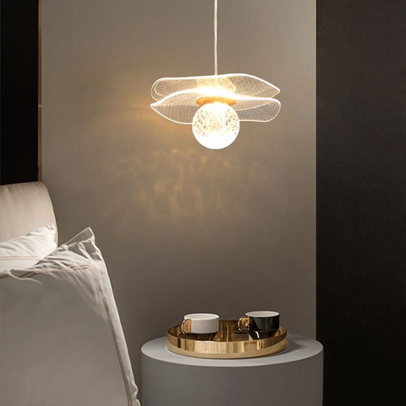 Acrylic Lotus Shaped Suspension Lamp Artistic Minimalist Brass LED Hanging Light for Bedroom