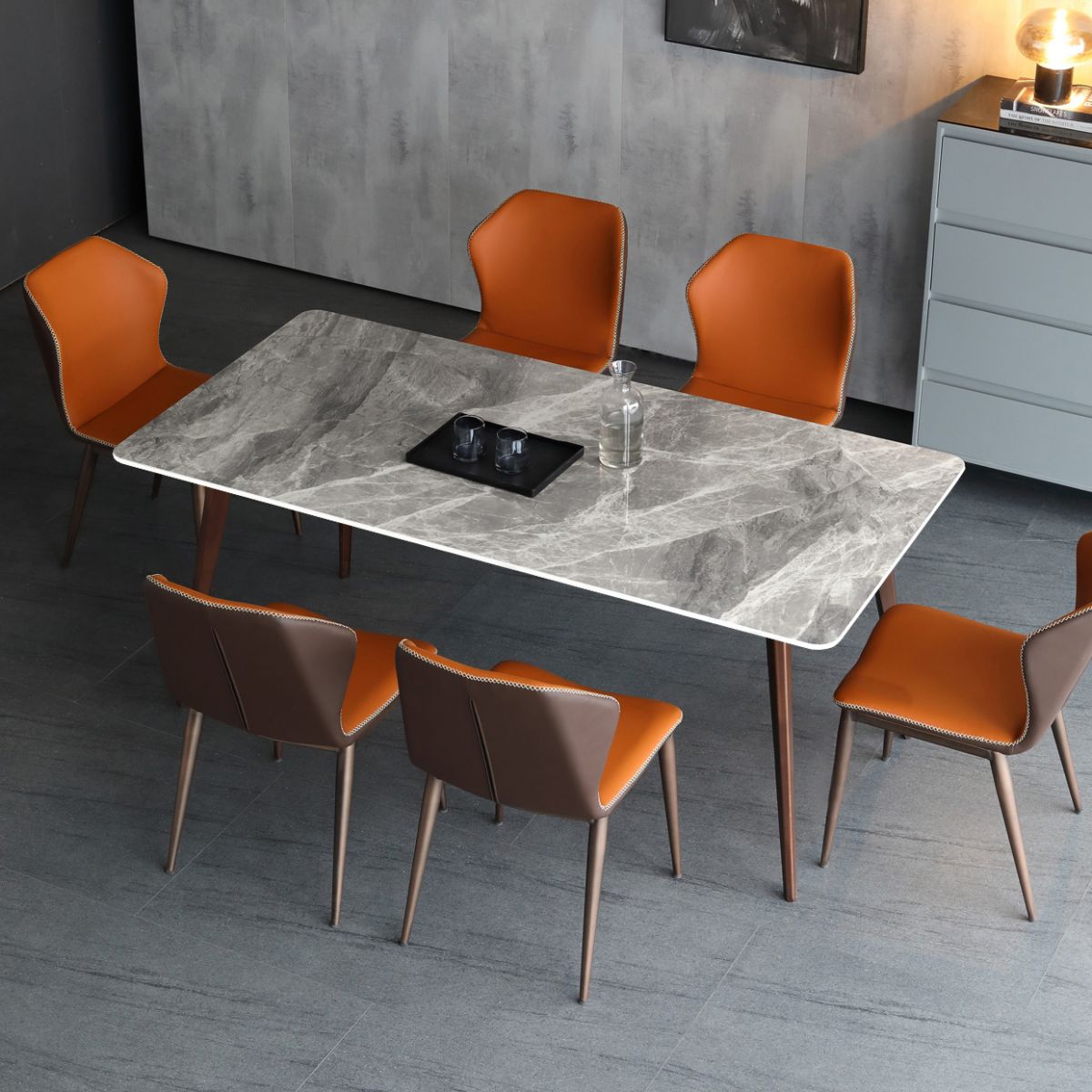 Mid-Century Modern Sintered Stone Table 4 Legs Rectangle Table for Home