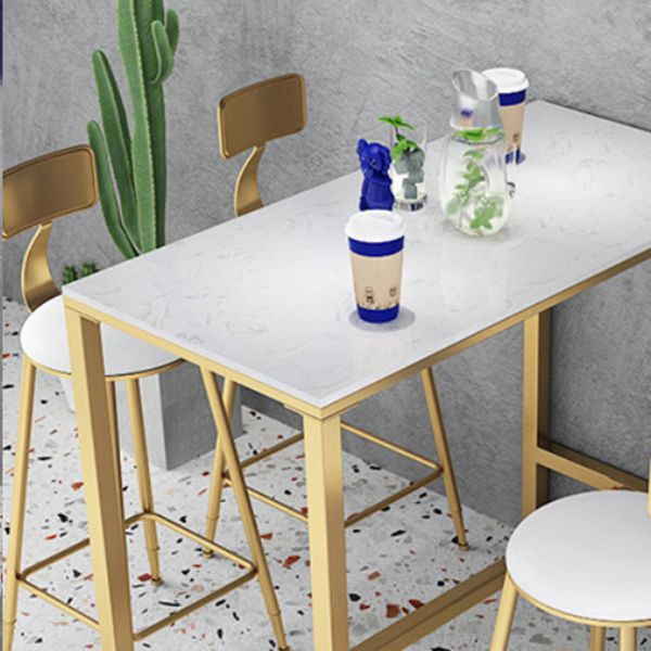 White Stone Top Bar Table Glam Bar Dining Table with Gold Base
