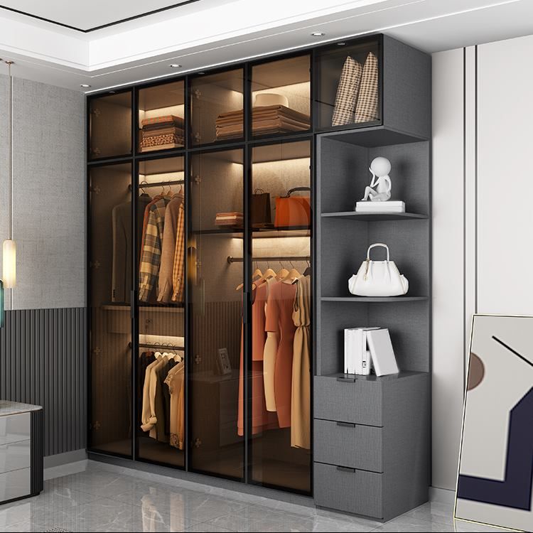 Contemporary Style Wardrobe Gray Colour Wooden Wardrobe Closet