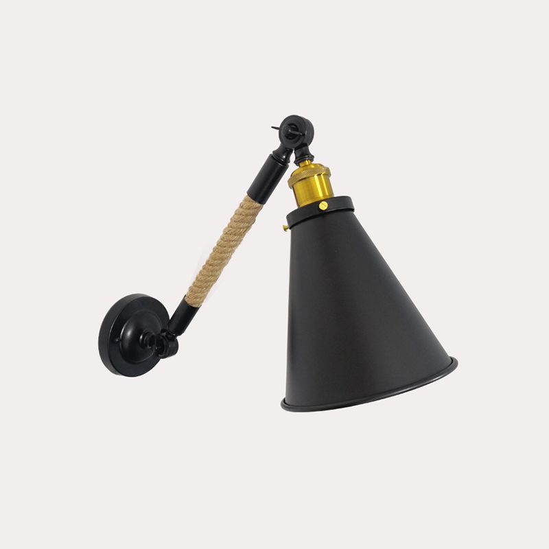 Industrial Rope Wall Sconce Cone Shape Wall Light with Metal Shade for Living Room