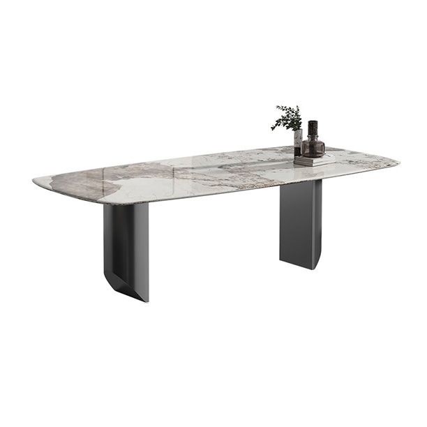 Mesa de mesa de piedra sinterizada de lujo con pedestal gris doble